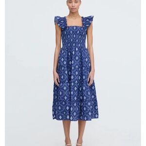 Hill House Home Ellie Nap Dress in Navy Trellis print